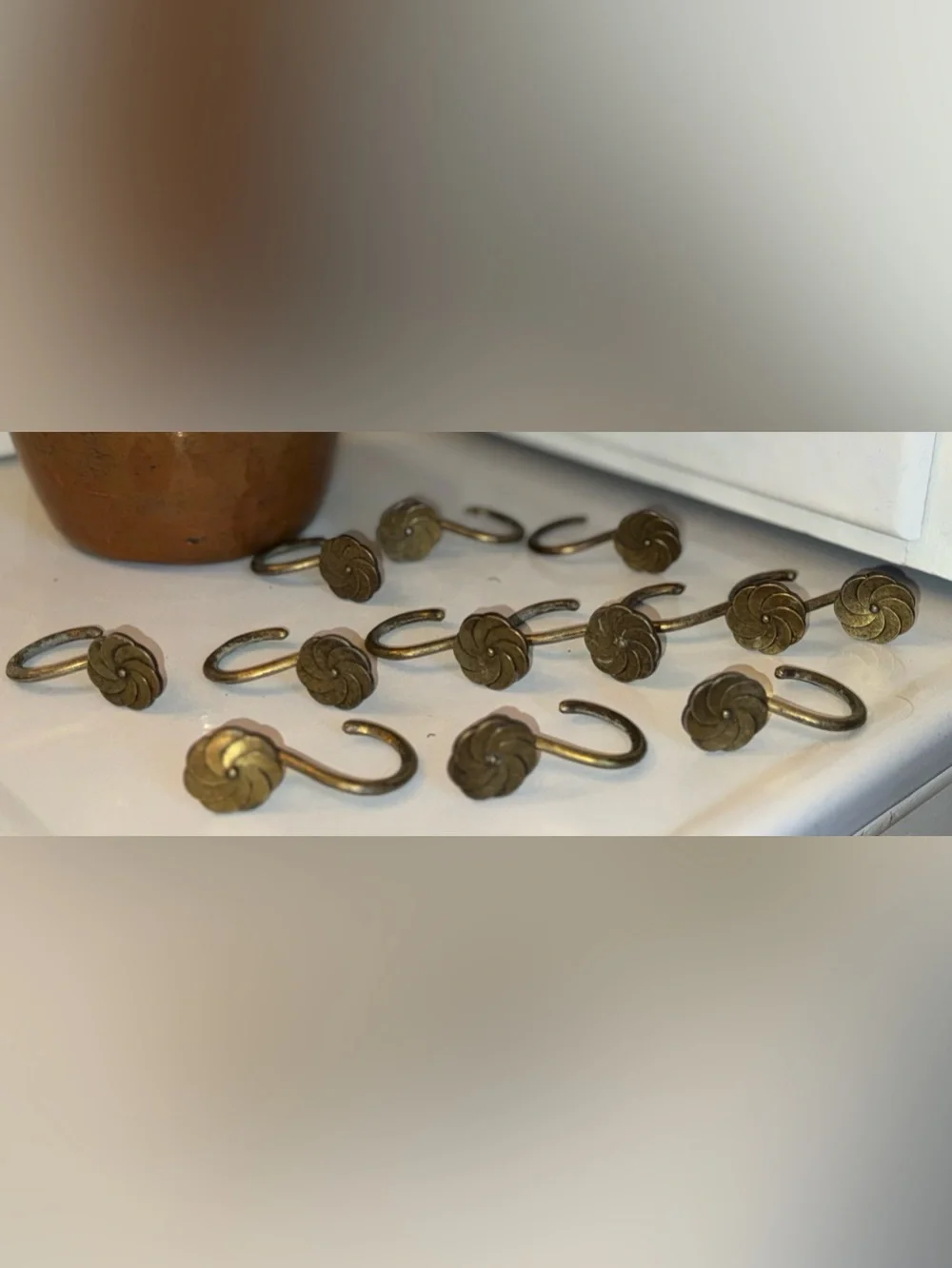 Antique Brass or Bronze Floral Curtain Hooks Set of 12